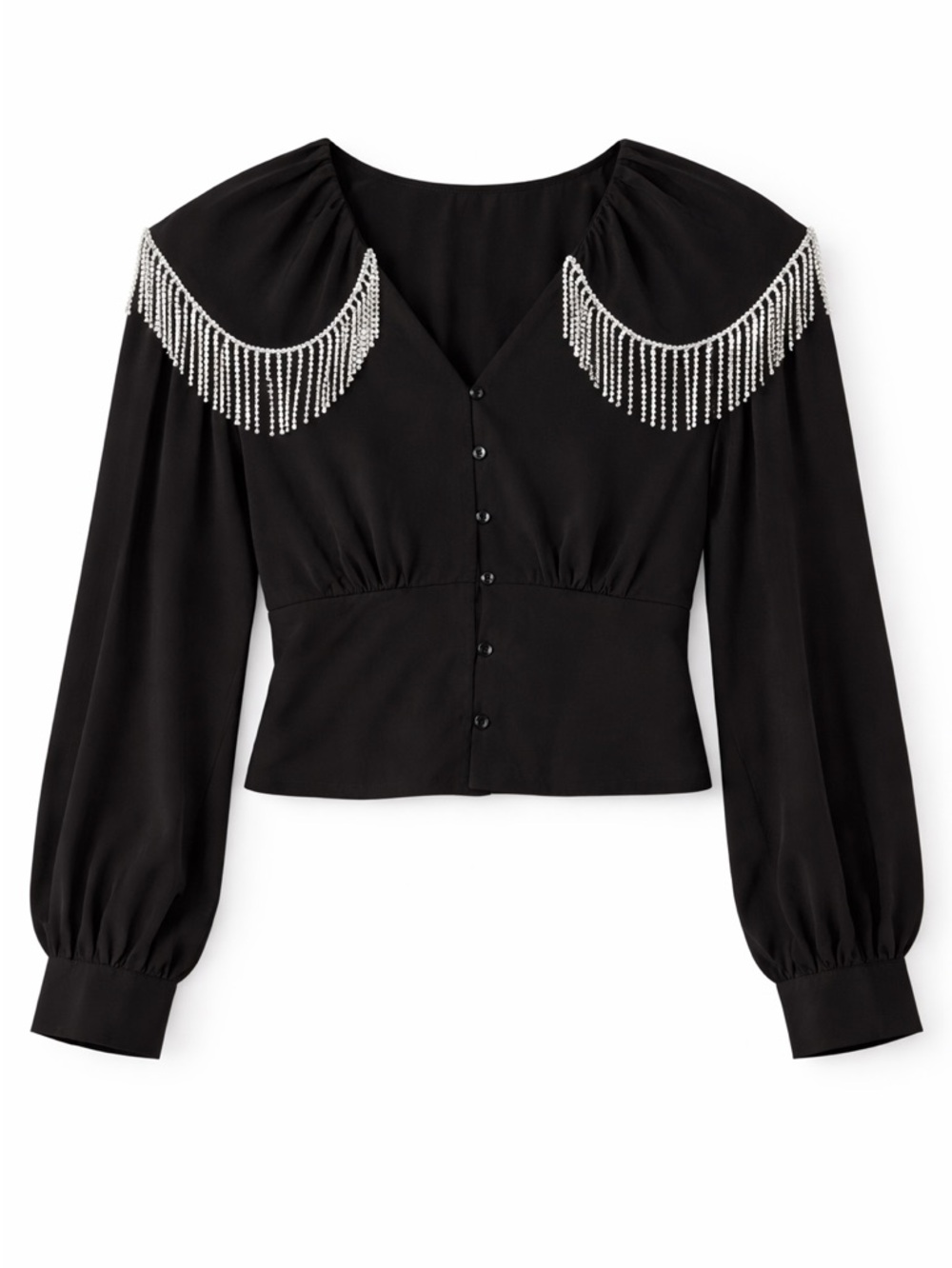 Stunning Nastygal Rhinestone Fringe V-Neck Western Glam Blouse 💎
